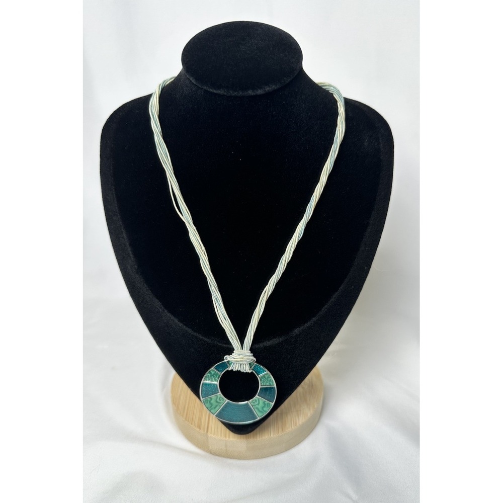 Lia Sophia "Versailles" Sea Green Enameled Pendant Necklace Silver Tone